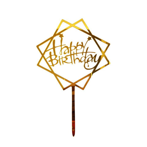 Acrylic Happy Birthday Cake Topper Card for Party Decor - Gold G20