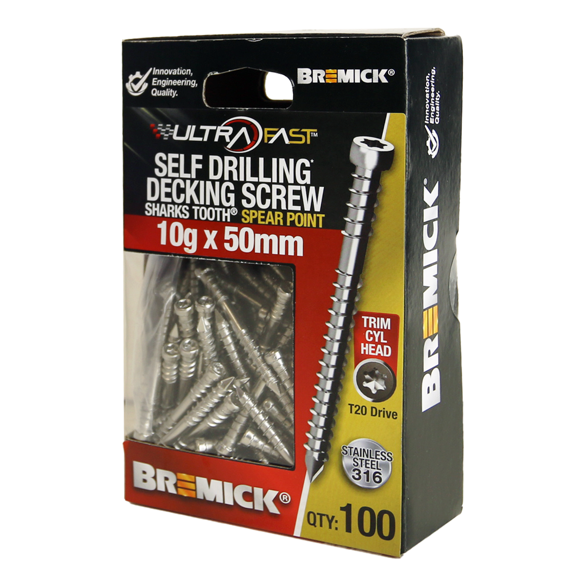 Bremick Ultrafast Stainless Steel 316 Trim Head Screws 10g x 50mm - 100 Pack - Quick Installation - SuperSaverAU - view 1