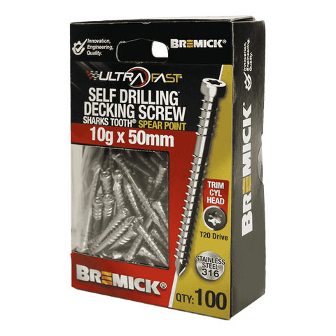 Bremick UltraFast 10g x 50mm 316 Stainless Steel T20 Trim Head Screw 100 Pack