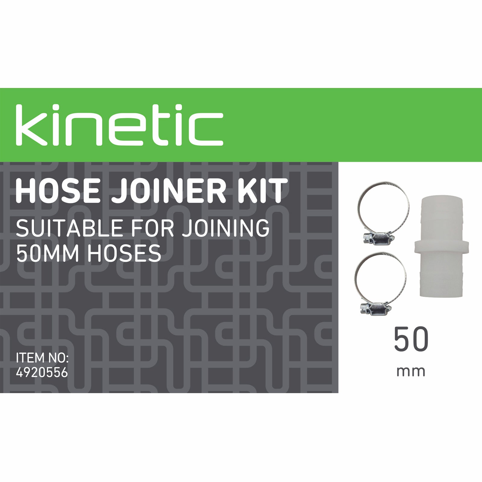 Kinetic 50mm Hose Joiner Kit, Polypropylene and Carbon Steel for Garden Irrigation