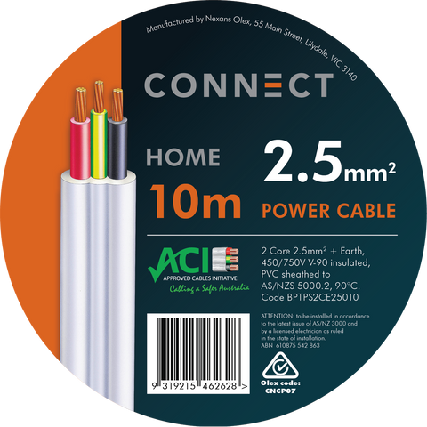 Olex 2.5mm x 10m Nexans 2 Core and Earth Power Cable - White Indoor Wiring