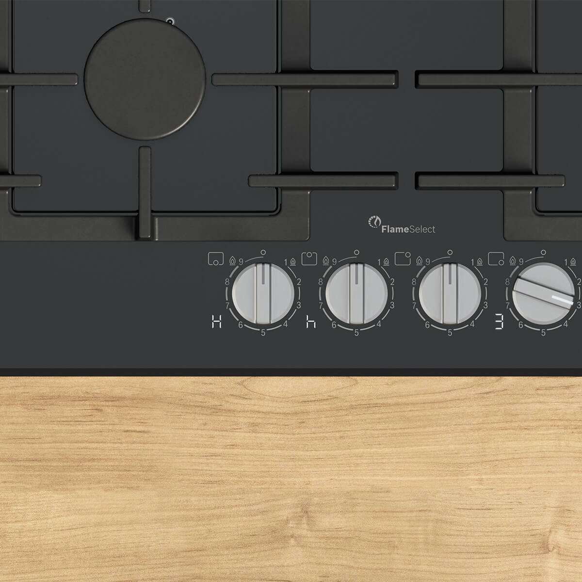 Bosch 90cm Series 8 Natural Gas Cooktop - Black Tempered Glass, FlameSelect, Home Connect - PRS9A6H40A