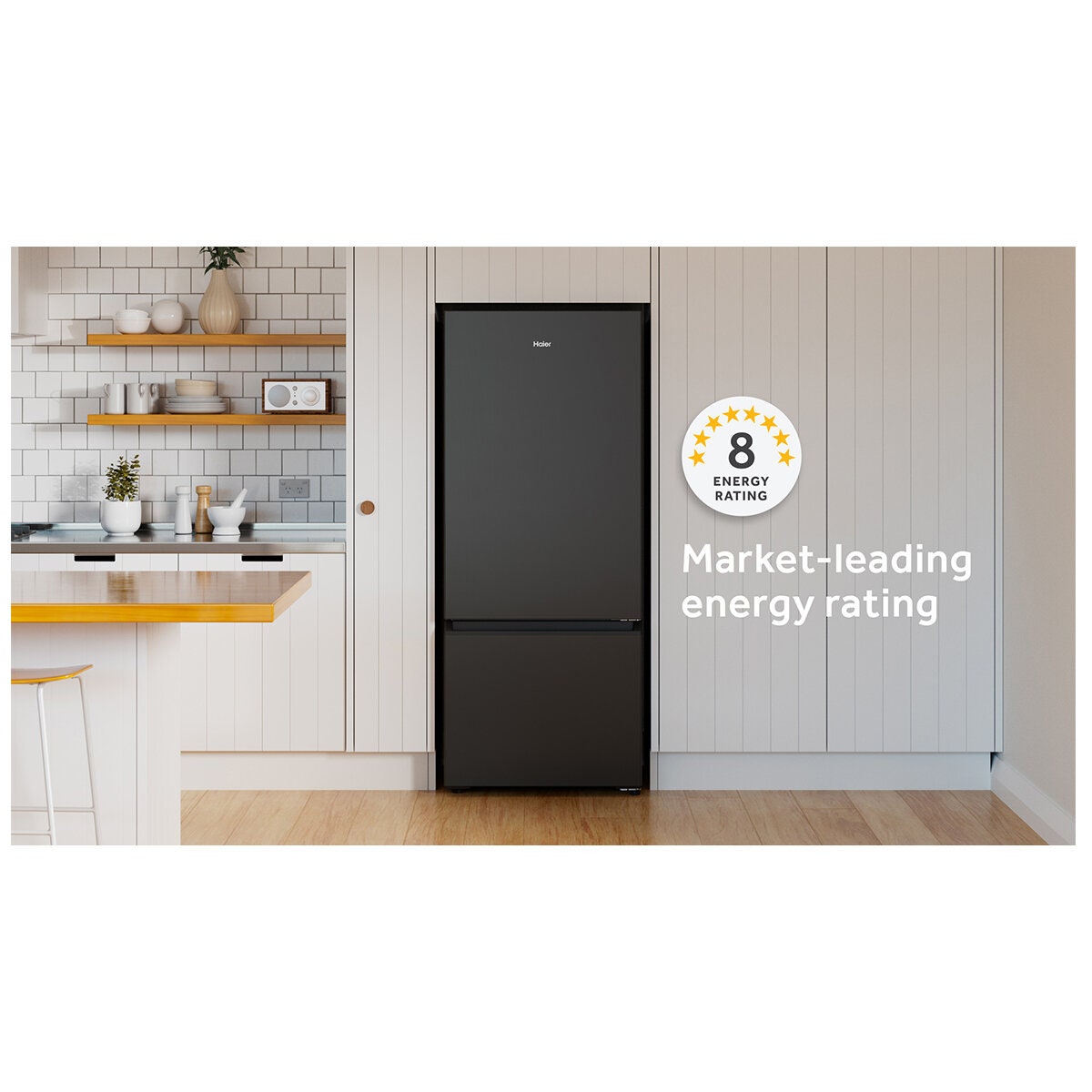 Haier 433L Bottom Mount Fridge - Black, 8 Star Energy, Reversible Door, Humidity Zone - HRF420BEC
