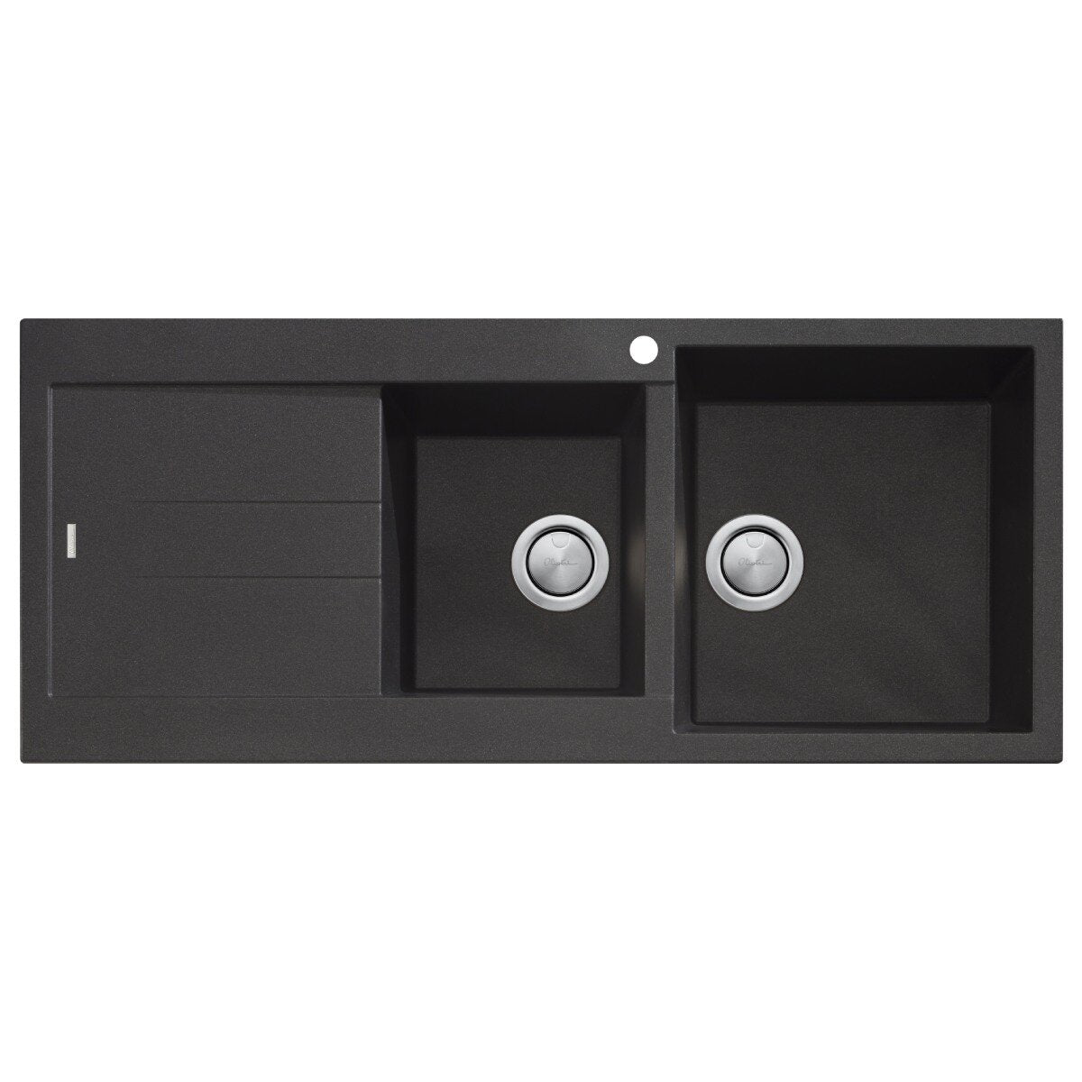 Oliveri Santorini 1 and 3/4 bowl sink with drainer - 1260mm black finish - topmount - ST-BL1510RHB