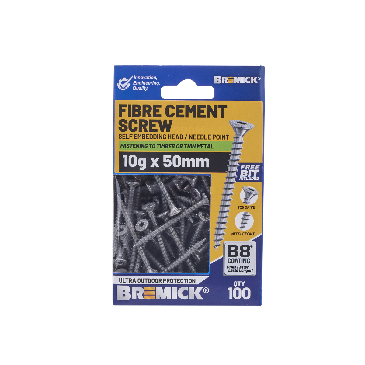 Bremick Fibre Cement Screw 10g x 50mm T25 B8 - Pack of 100 - Corrosion Resistant - SuperSaverAU - view 2