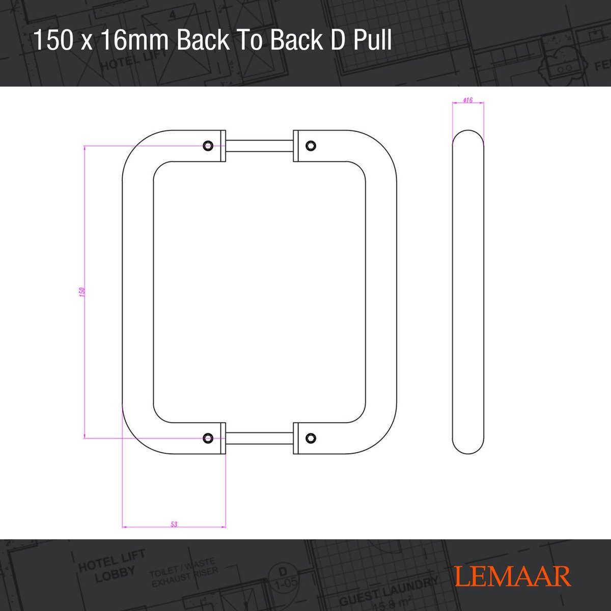 Lemaar Back to Back D Pull 150 x 16mm Satin Stainless Steel Durable - SuperSaverAU - view 4