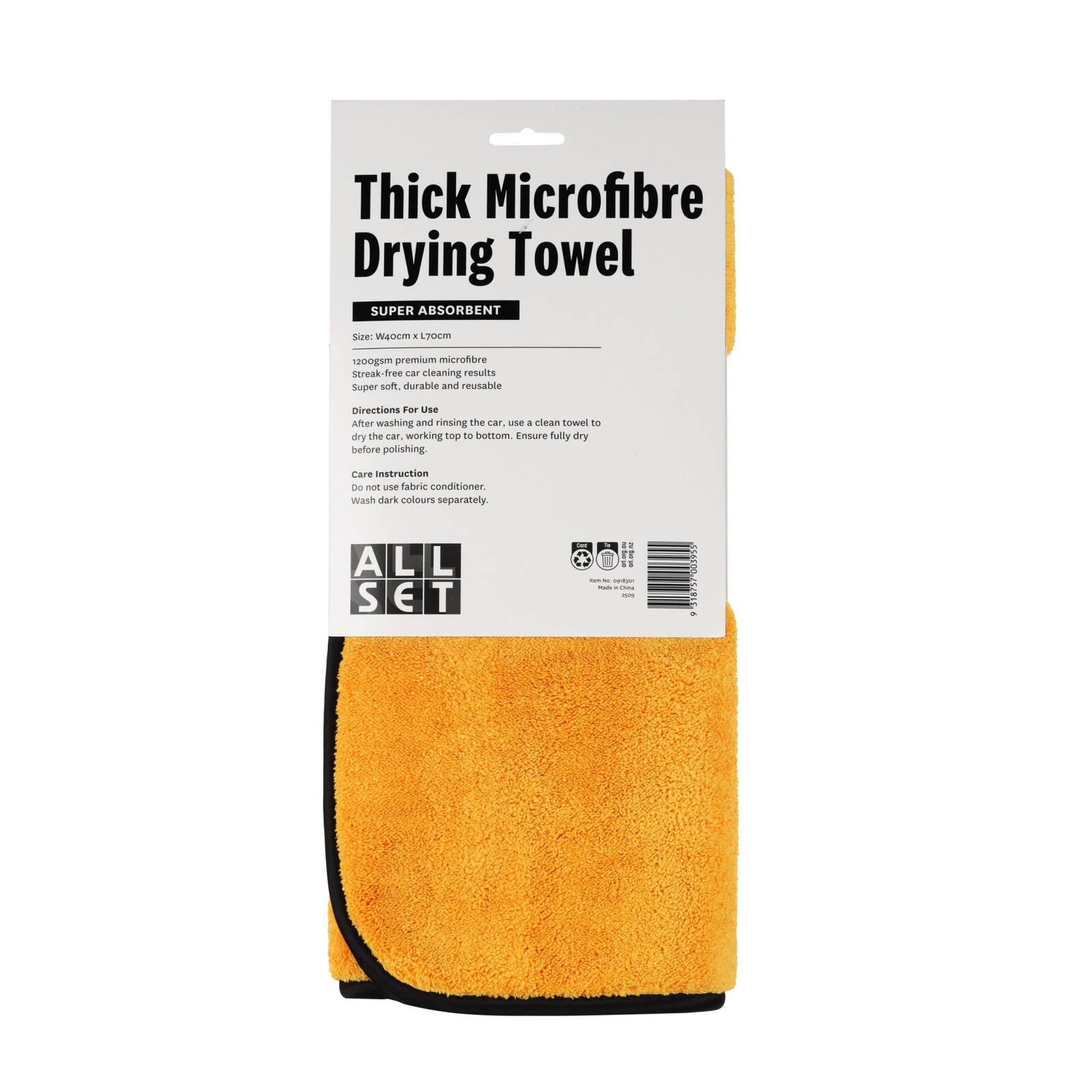 All Set 70 x 40cm Orange 1200gsm Microfibre Car Drying Towel, Streak-Free