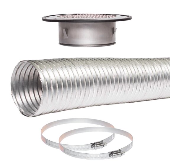 Sirius 125-150mm Under Eave Ducting Kit - 3m Semi-Rigid Ducting, Stainless Steel Vent - EASYEAVE-150