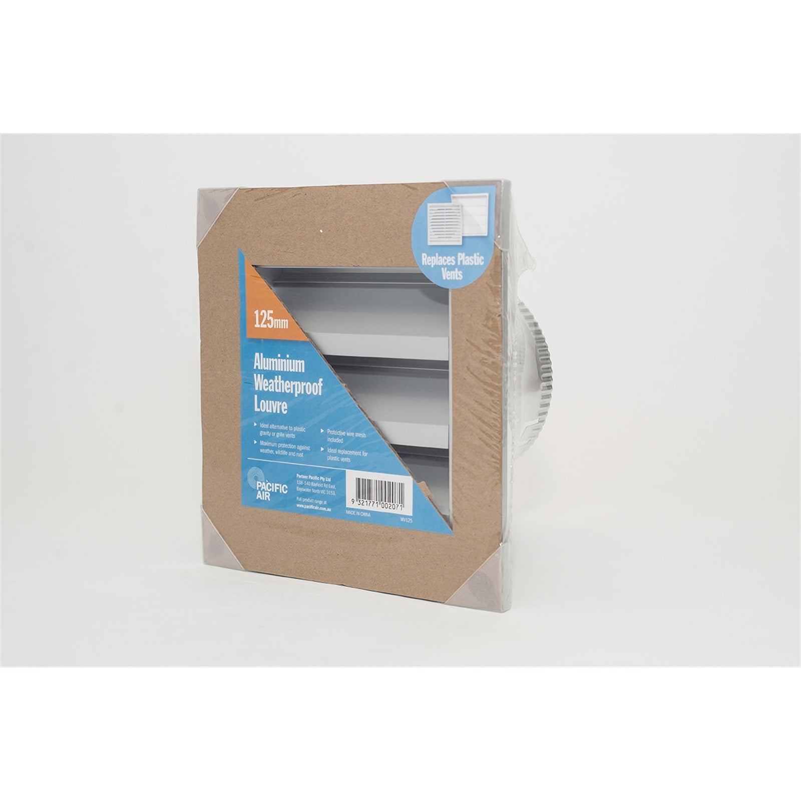 Pacific Air 125mm Round Aluminium Weatherproof Louvre Vent - Galvanised Steel Neck, Grey