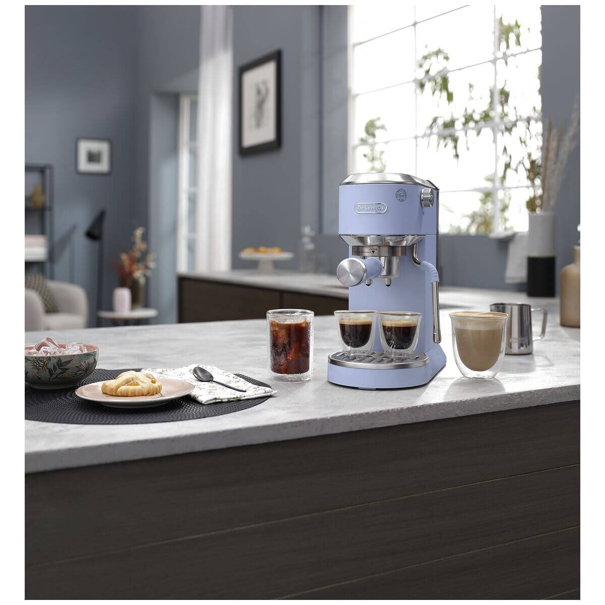 DeLonghi Dedica Duo Cold Brew Coffee Machine - 15 Bar Pump, Slim Full Metal Design, Blue - EC890LA