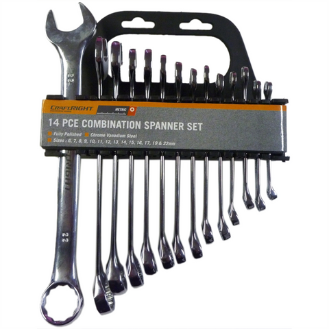 Craftright 14 Piece Combination Spanner Set Chrome Steel