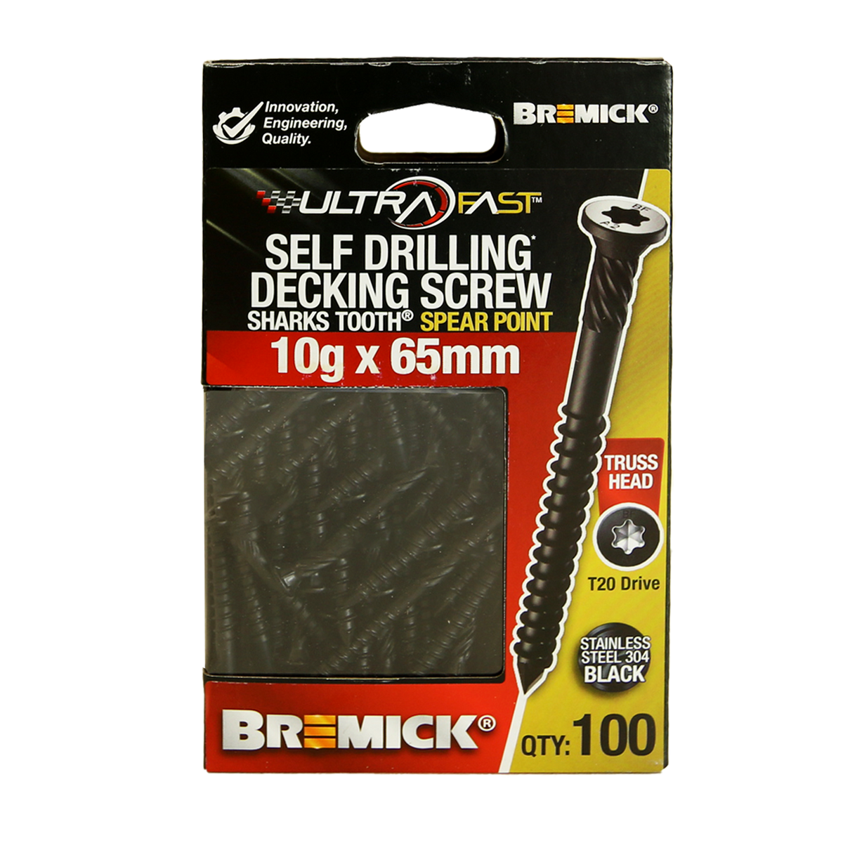 Bremick UltraFast 10g x 65mm Stainless Steel 304 Black T20 Truss Head Screws 100 Pack