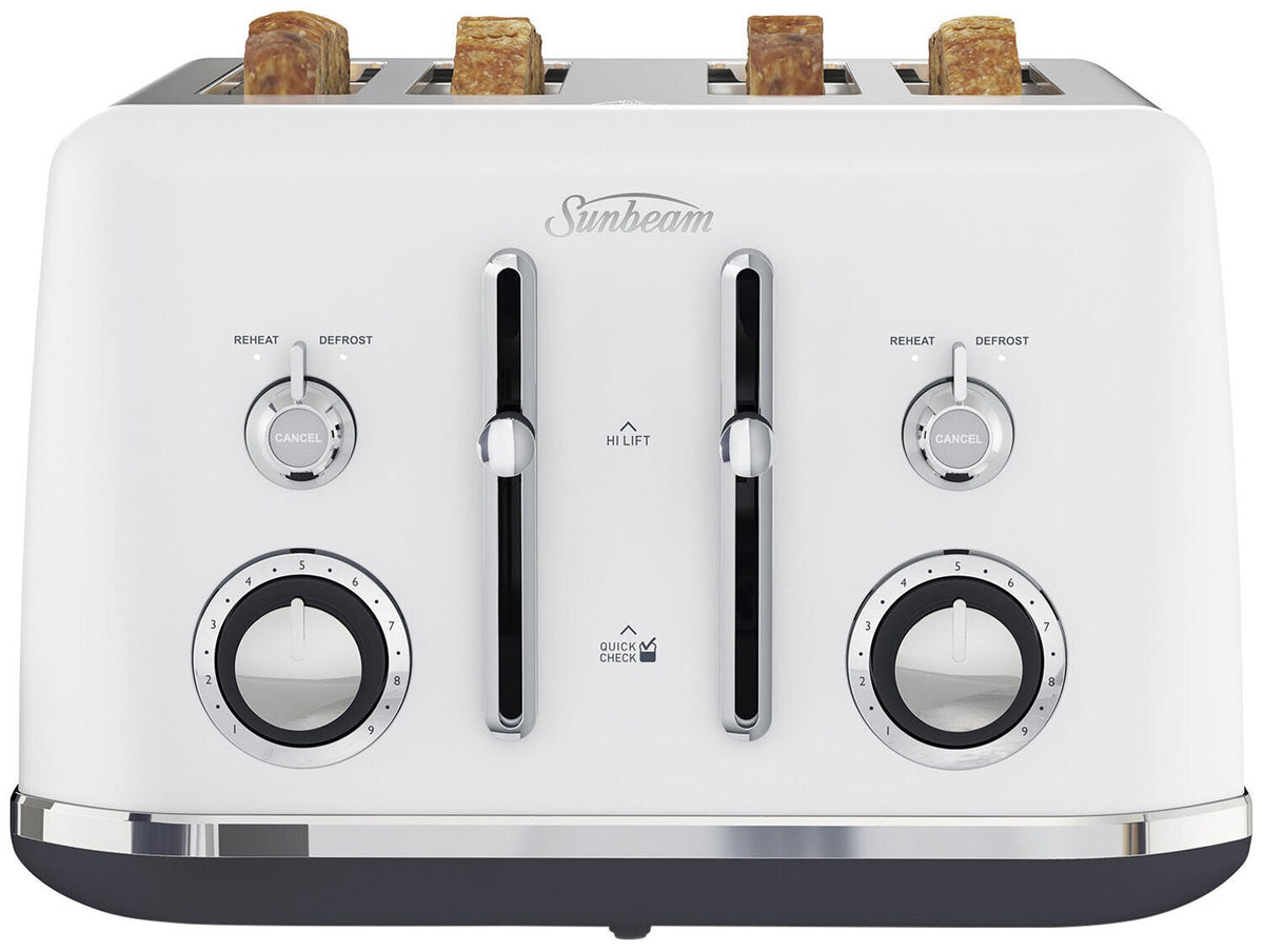 Sunbeam Alinea Select 4 Slice Toaster - White, Nine Browning Settings, Dual Controls - TA2740W