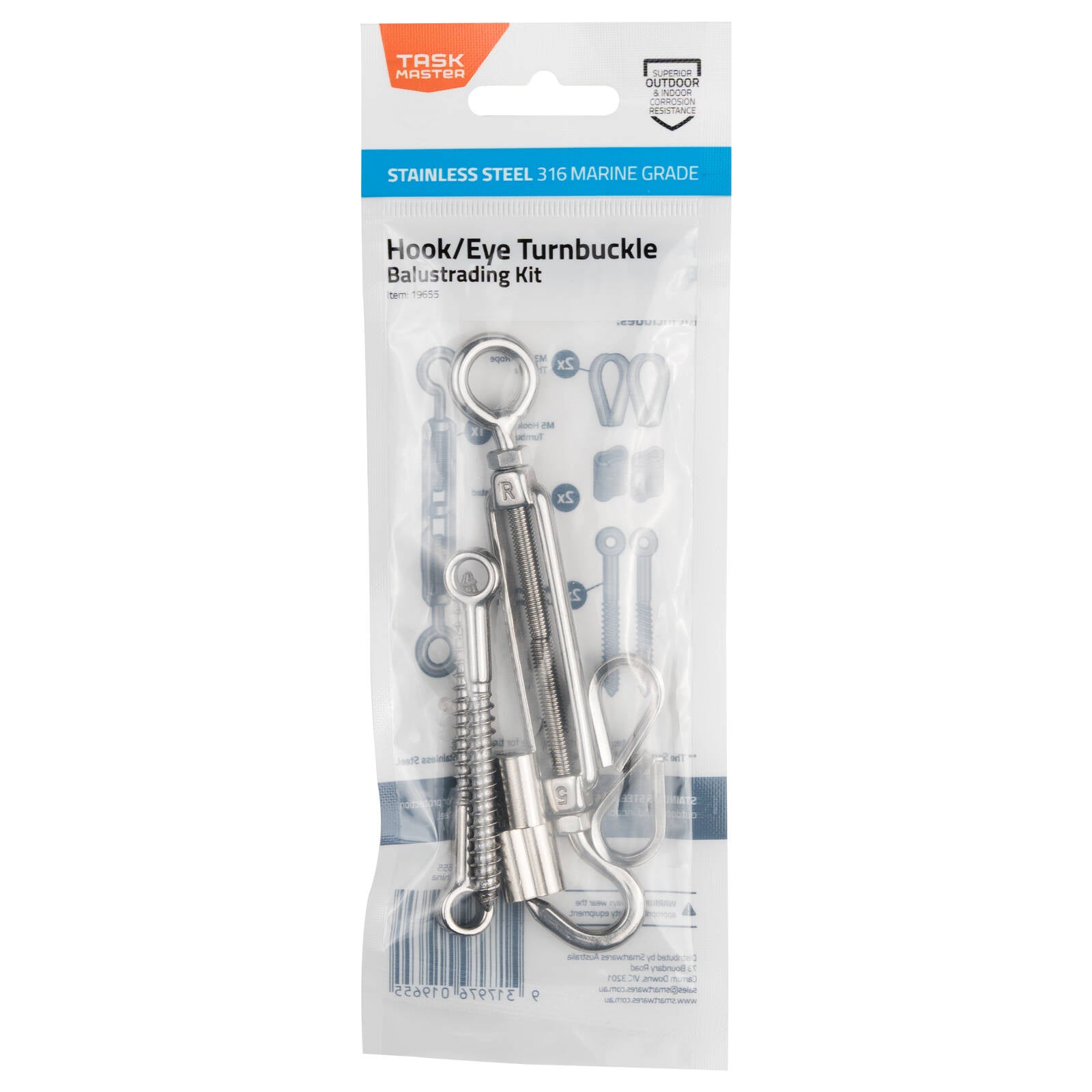 Taskmaster 5mm 316 Stainless Steel Hook/Eye Turnbuckle Balustrade Kit