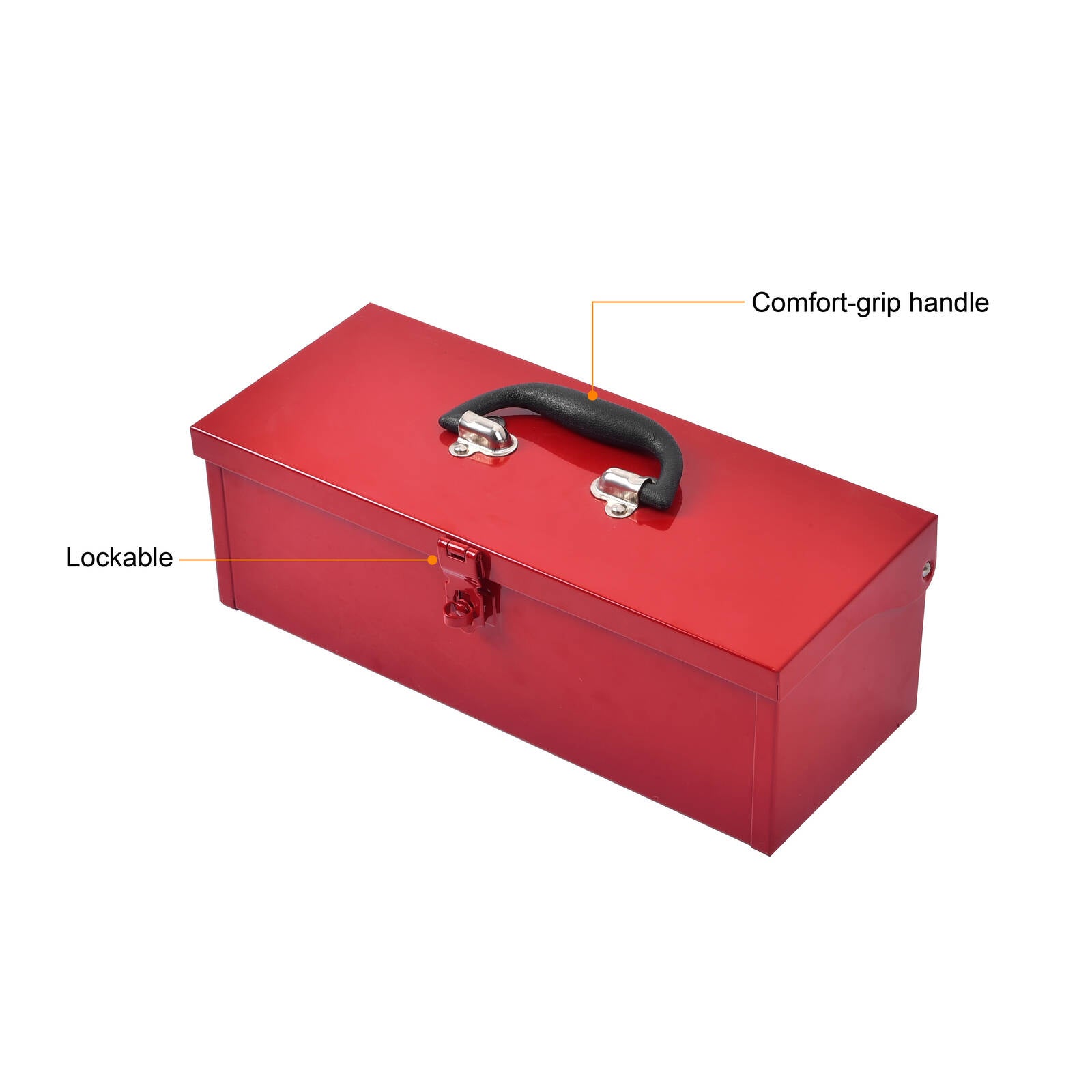 Craftright 385mm Powdercoated Metal Tool Box, Red, Lockable Carry Handle