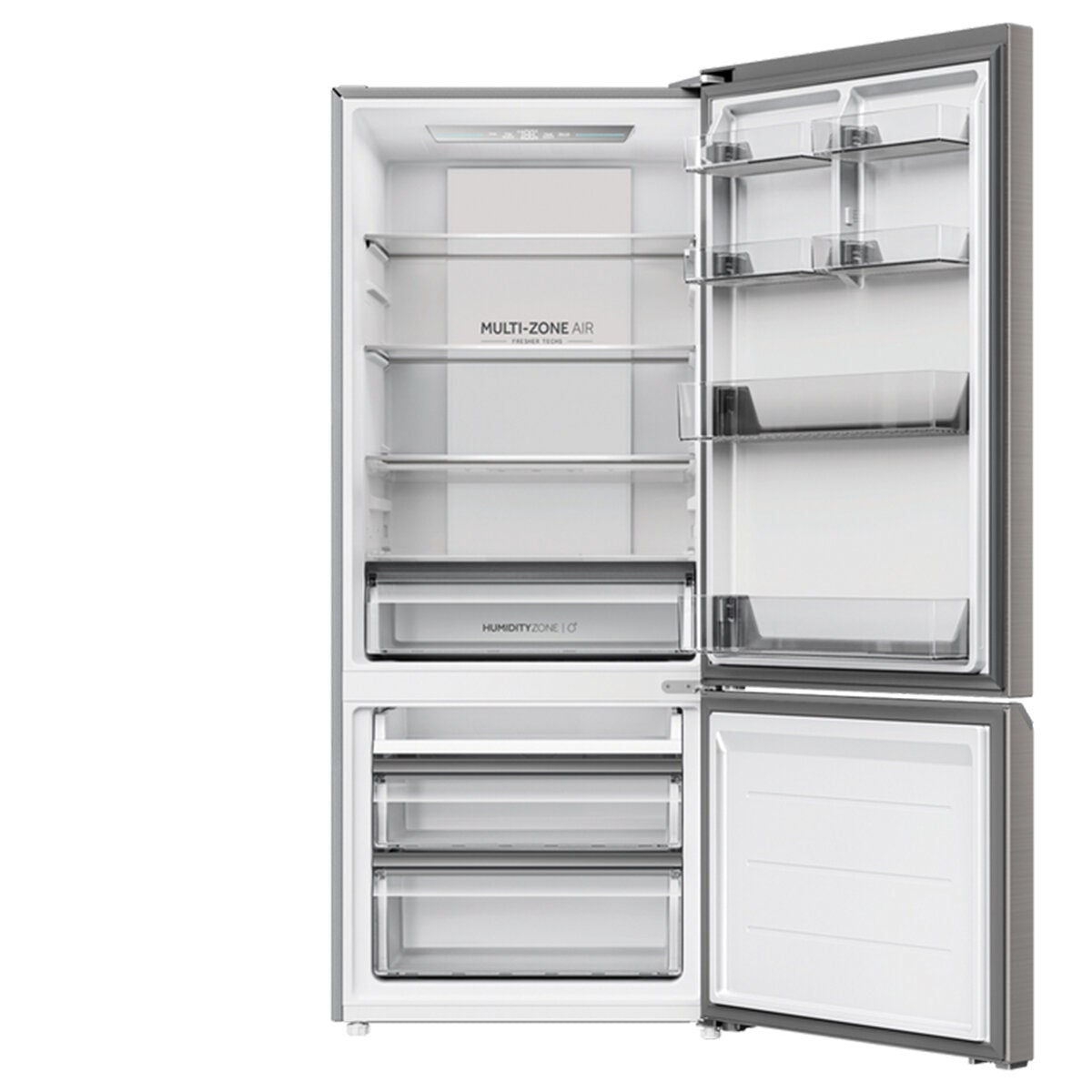 Haier 433L Bottom Mount Fridge - Satina Silver, 5.5 Star Energy, Humidity Fresh Zone - HRF420BS