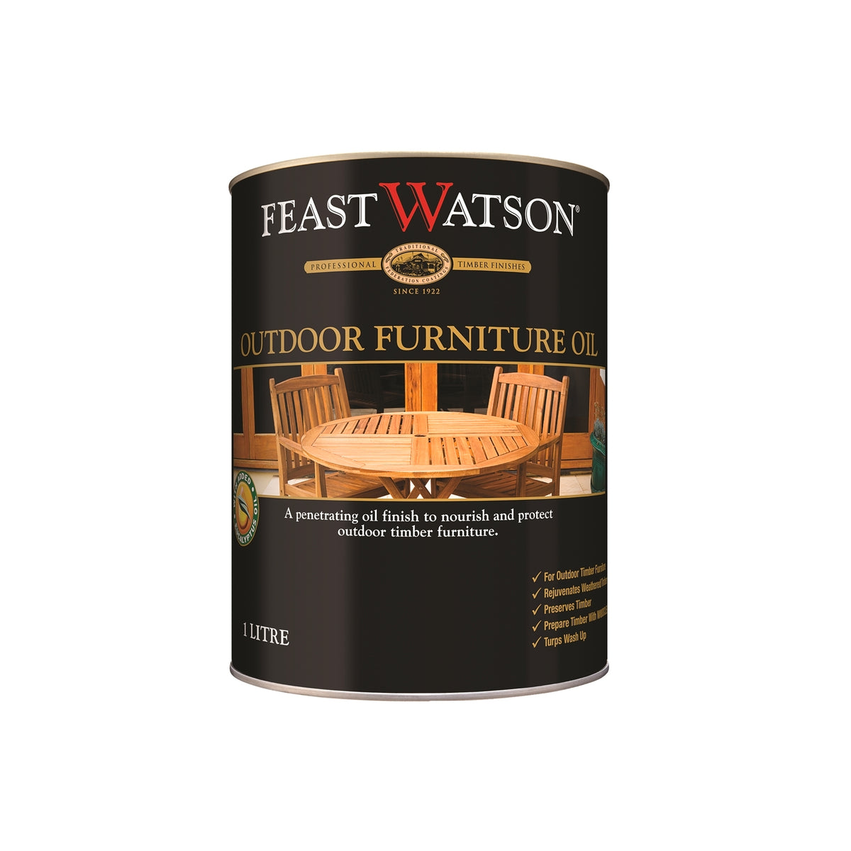 Feast Watson Outdoor Furniture Oil 1L Clear Oil-Based Waterproof Splatter Resistant