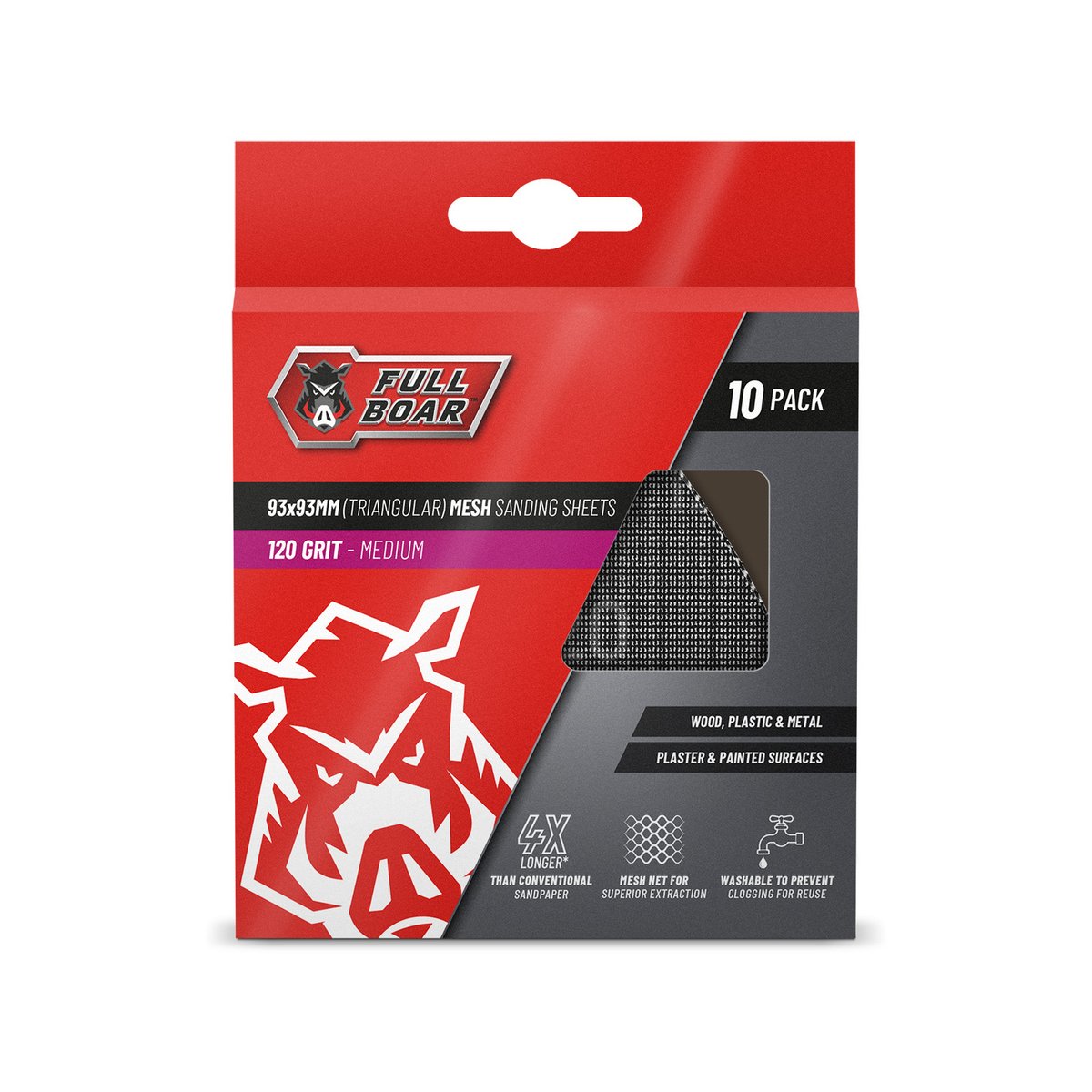 Full Boar 120G Silicon Carbide Triangular Mesh Sanding Sheets 10 Pack 93 x 93mm