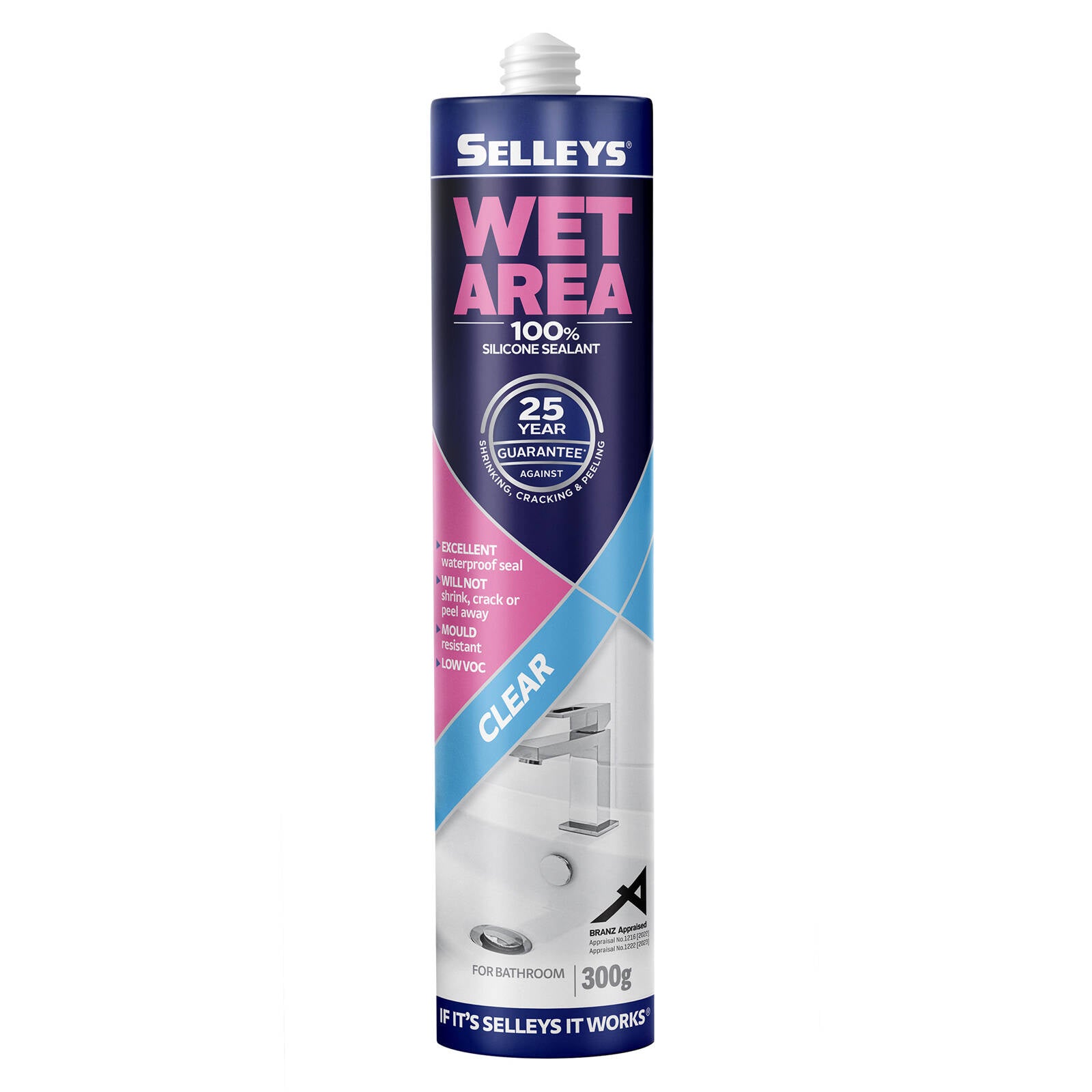 Selleys Wet Area Waterproof Silicone Sealant Clear 300g - Mould Resistant Seal for Bathrooms & Kitchens