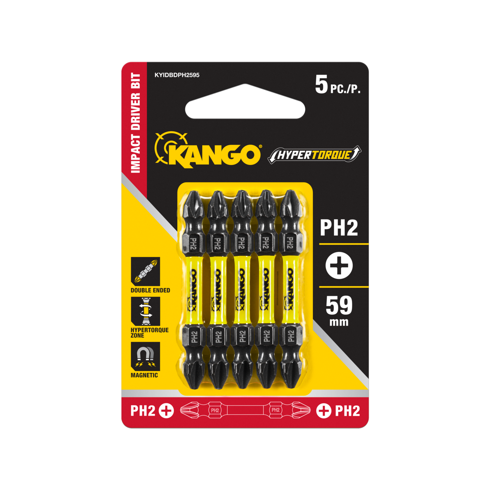 Kango Hypertorque 59mm PH2 Double-Ended Impact Driver Bits - 5 Pack