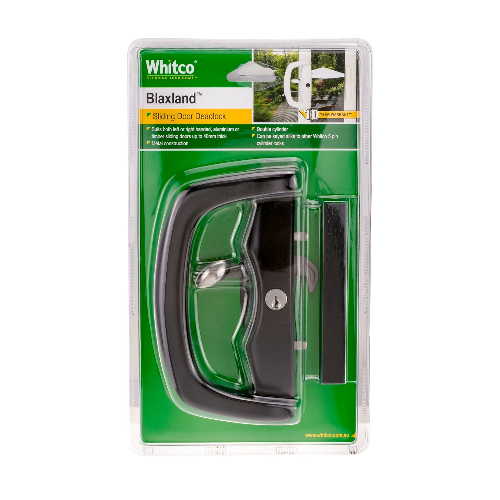 Whitco Blaxland Black Powdercoat Zinc Diecast Patio Sliding Door Lock - Keyed
