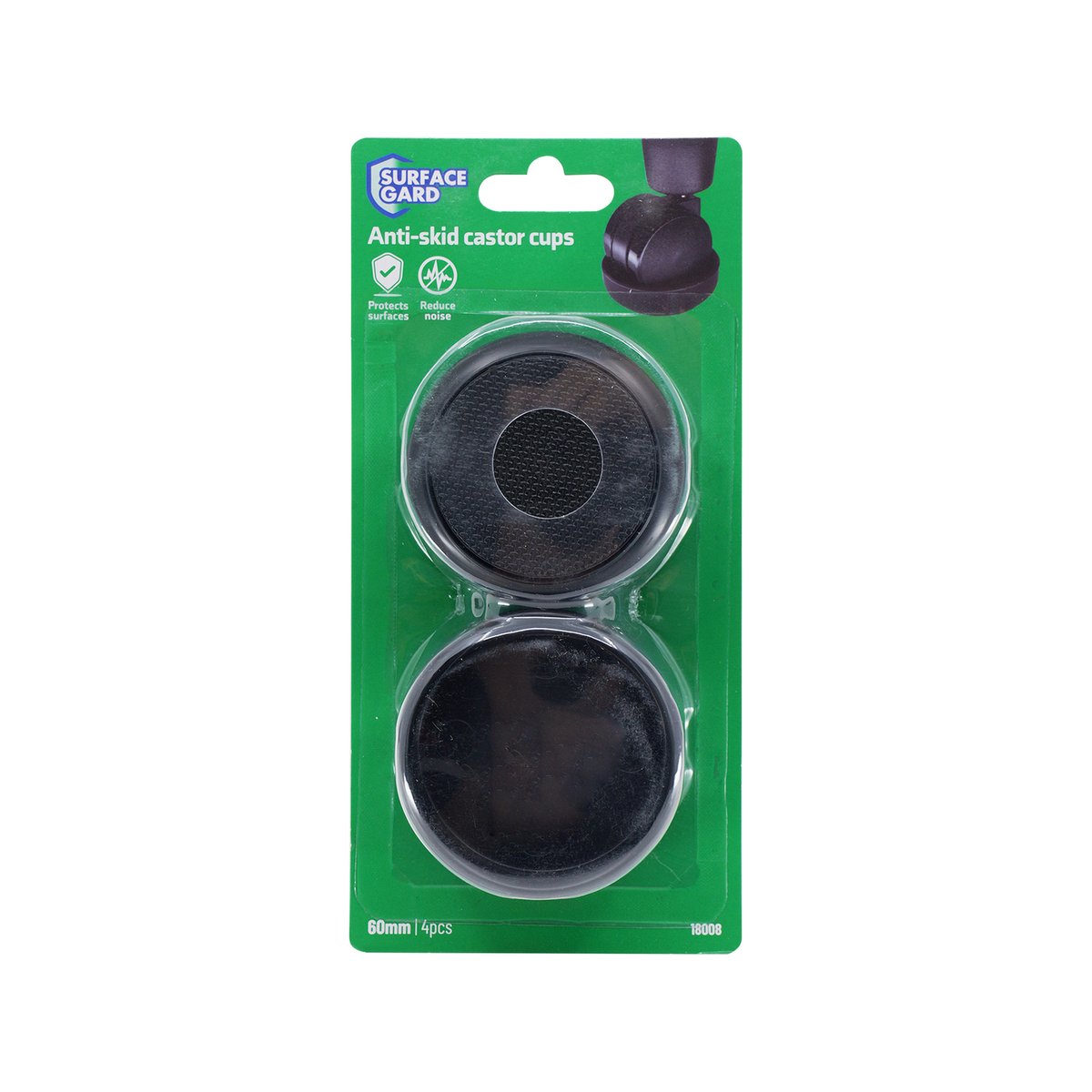 Surface Gard 60mm Non-Slip Castor Cup 4 Pack - Black