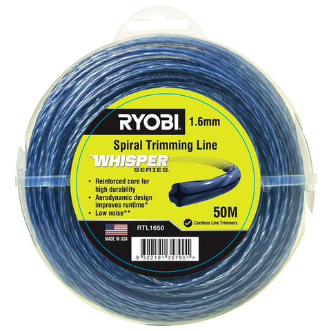 Ryobi Whisper Series Trimmer Line 1.65mm x 50m - Quiet Nylon Line for Line Trimmers