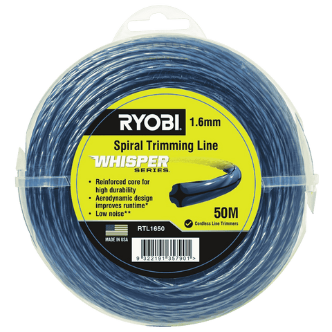 Ryobi Whisper Series Trimmer Line 1.65mm x 50m - Quiet Nylon Line for Line Trimmers