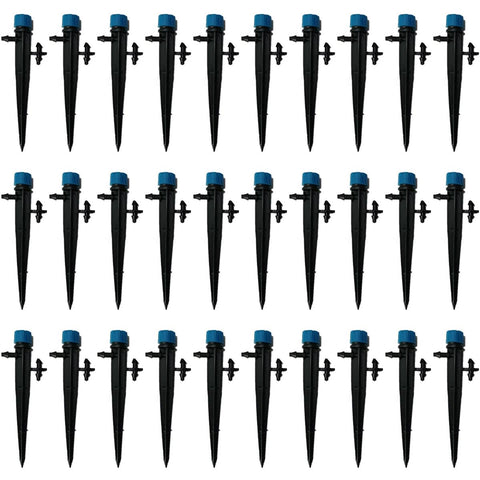 Adjustable 8-Hole Garden Dripper with Ground Stake, Pack of 50 - Blue