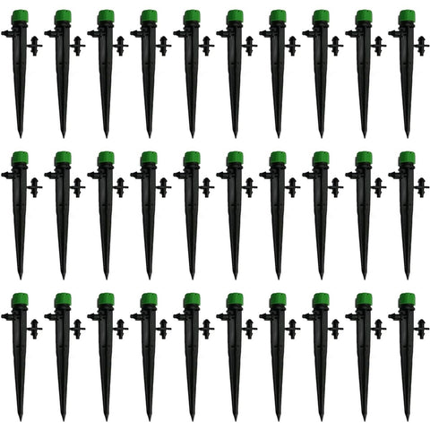 Adjustable 8-Hole Garden Dripper with Ground Stake, Pack of 50 - Green