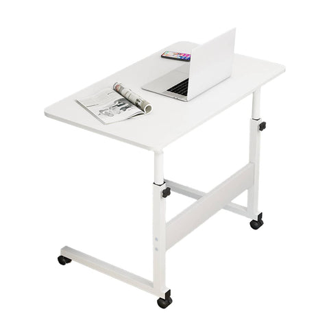 Adjustable Bedside Table with Wheels, Laptop Desk and Overbed Table - White