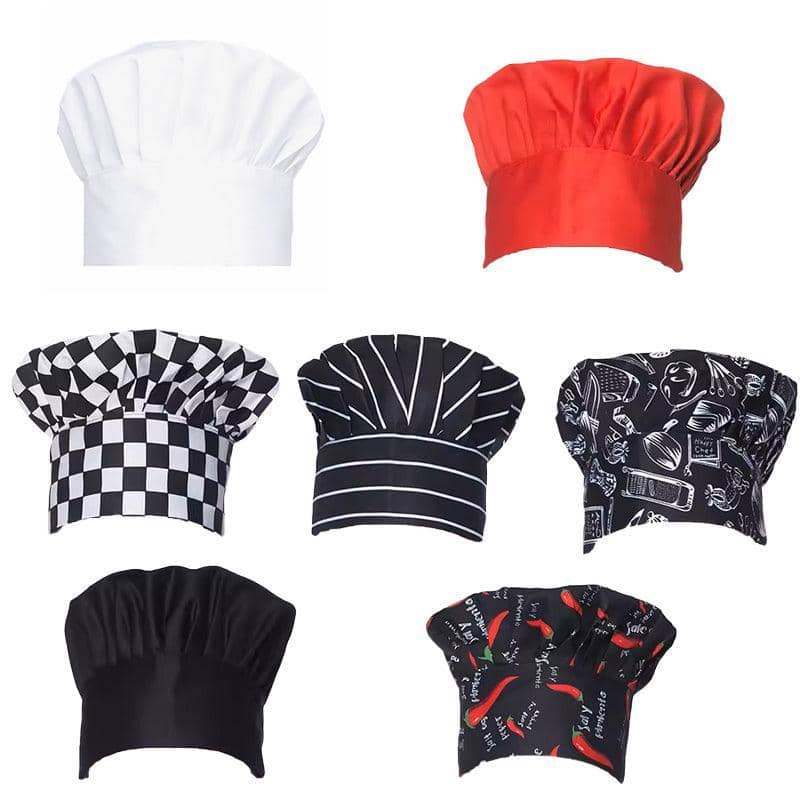 Adjustable Chef Hat with Elastic Band for Cooking and Catering - Black Chilli Pepper Print - view 3