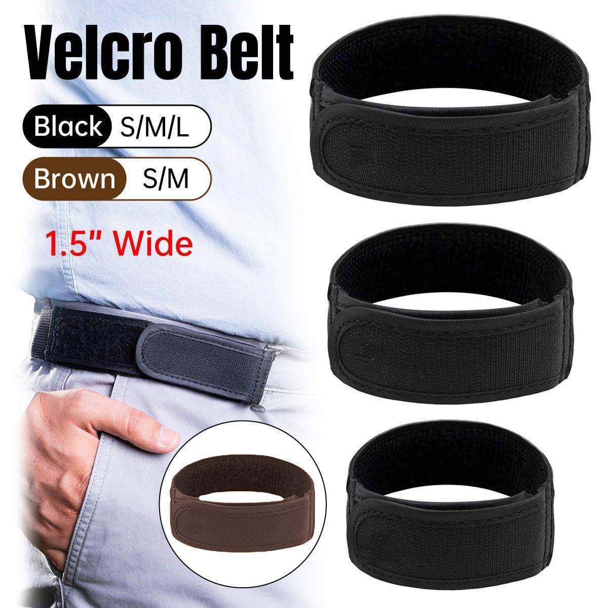 Adjustable Elastic Nylon Belt, No Buckle - Black, Medium (Waist 81-109 cm) - view 2