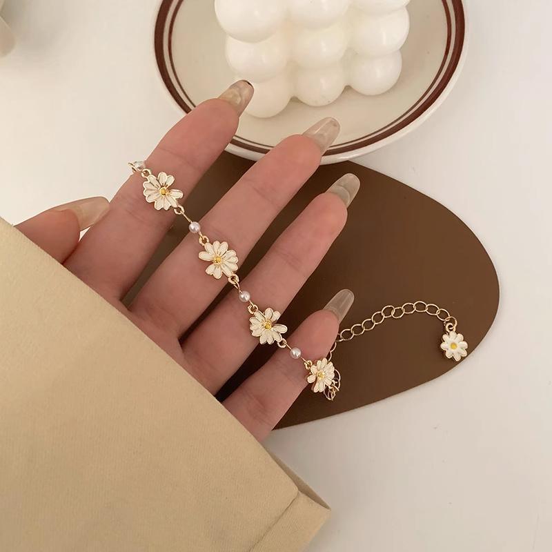Adjustable Gold Charm Bracelet - Heart and Pearl Charms - view 4