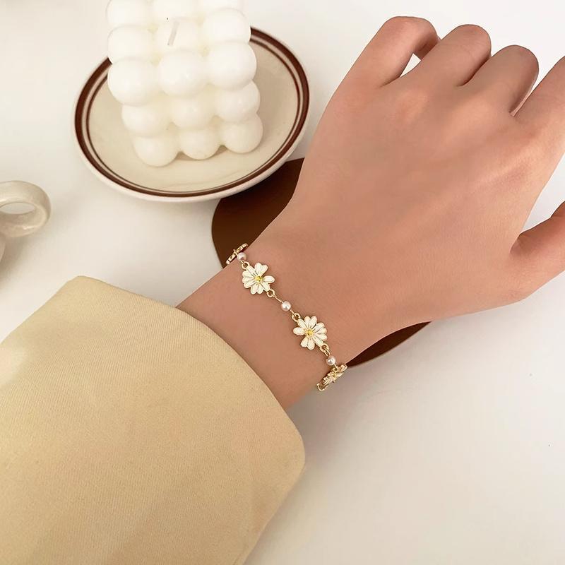 Adjustable Gold Charm Bracelet - Heart and Pearl Charms - view 5