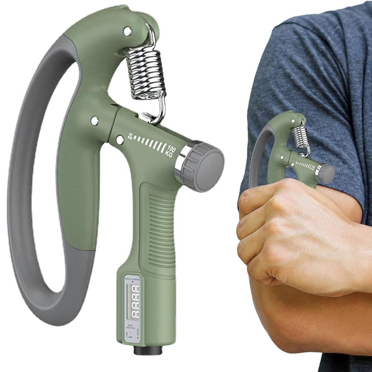 Adjustable Hand Grip Strength Trainer with LCD Counter for Gym and Home - Green - view 5