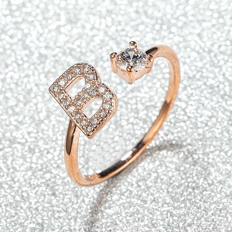 Adjustable Initial Ring with Zircon - Rose Gold, Letter A - view 13