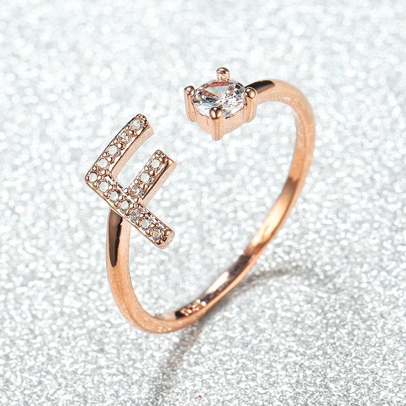 Adjustable Initial Ring with Zircon - Rose Gold, Letter A - view 17