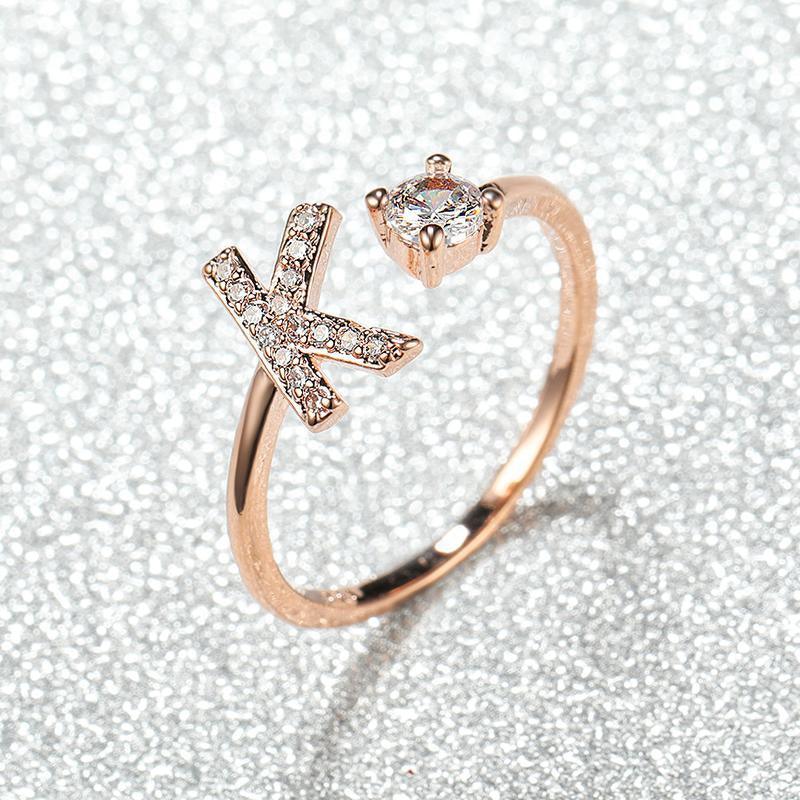 Adjustable Initial Ring with Zircon - Rose Gold, Letter A - view 22