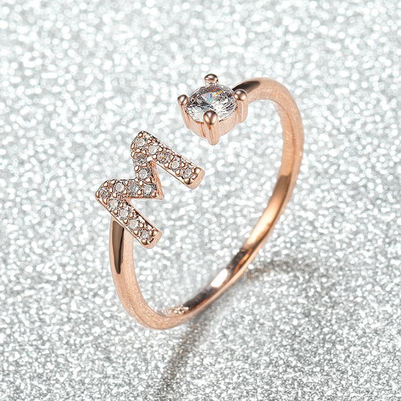Adjustable Initial Ring with Zircon - Rose Gold, Letter A - view 24