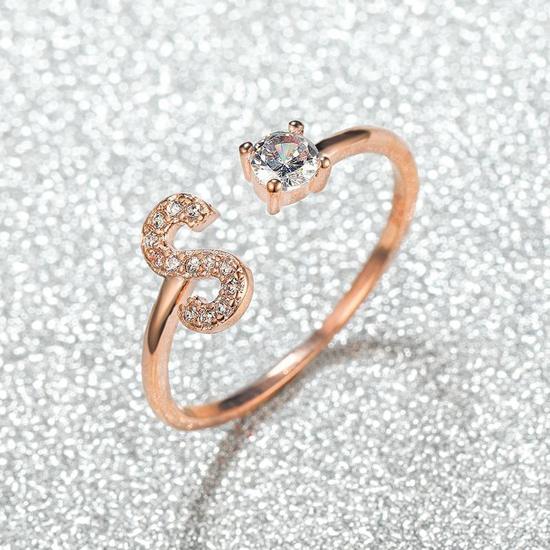 Adjustable Initial Ring with Zircon - Rose Gold, Letter A - view 29