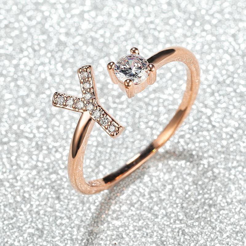 Adjustable Initial Ring with Zircon - Rose Gold, Letter A - view 35