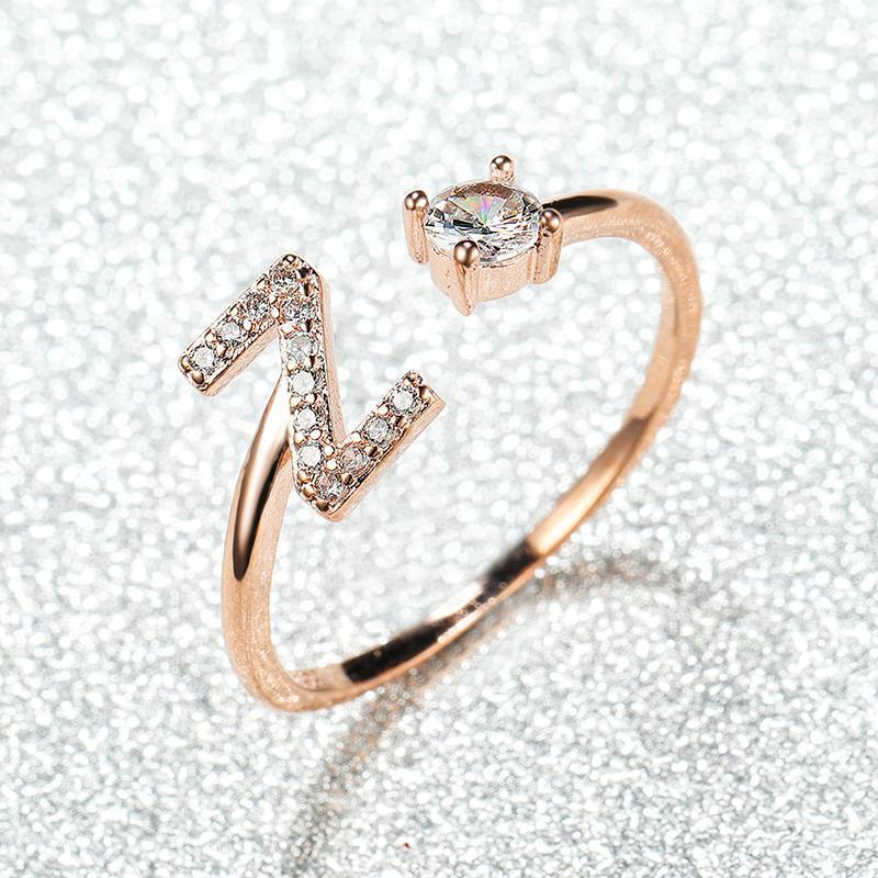 Adjustable Initial Ring with Zircon - Rose Gold, Letter A - view 36