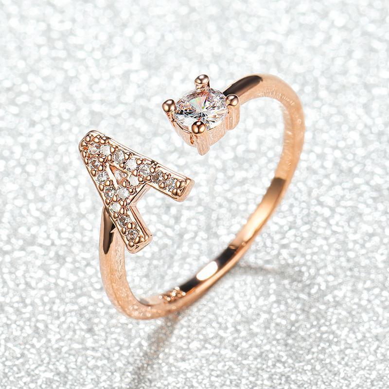Adjustable Initial Ring with Zircon - Rose Gold, Letter P - view 12