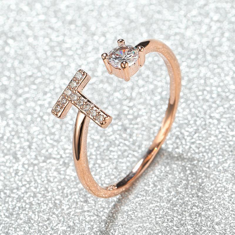Adjustable Initial Ring with Zircon - Rose Gold, Letter P - view 30