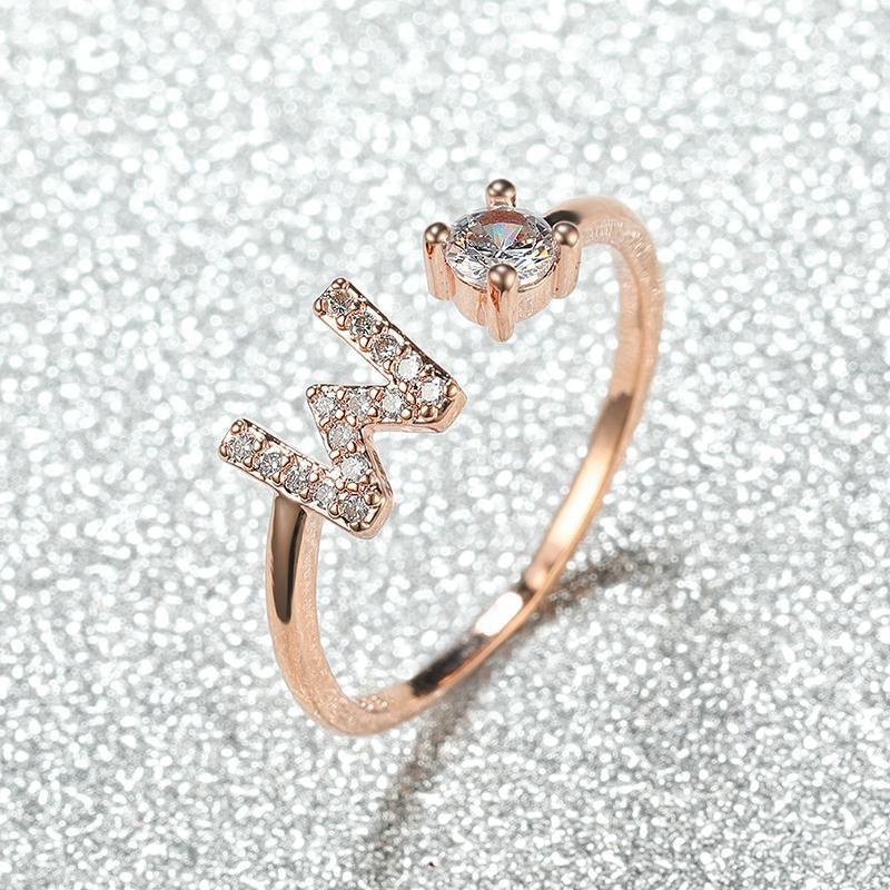 Adjustable Initial Ring with Zircon - Rose Gold, Letter P - view 33