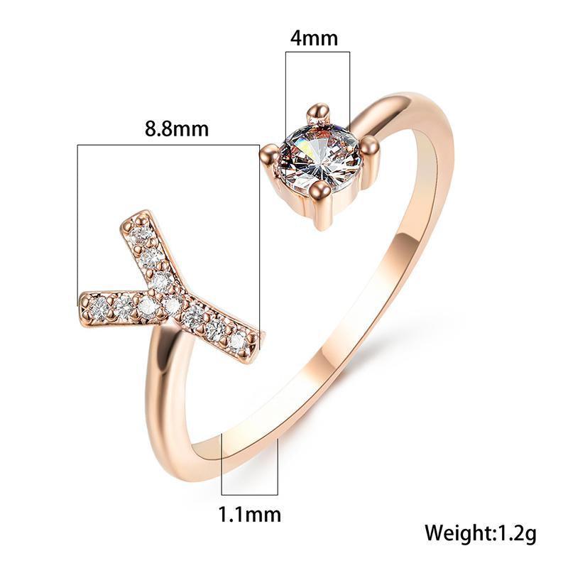 Adjustable Initial Ring with Zircon - Rose Gold, Letter P - view 7