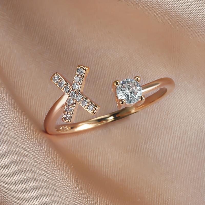 Adjustable Initial Ring with Zircon - Rose Gold, Letter P - view 8