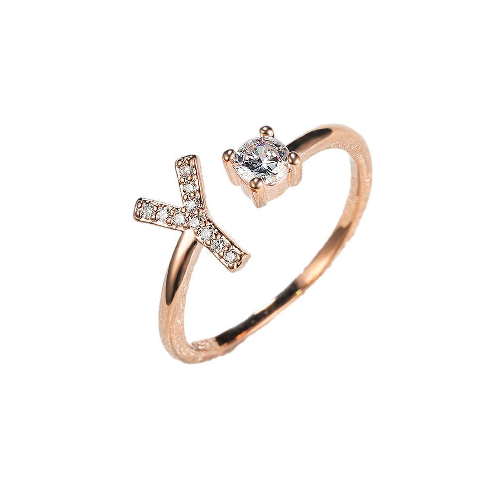 Adjustable Initial Ring with Zircon - Rose Gold, Letter Y