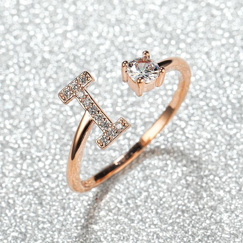 Adjustable Initial Ring with Zircon - Rose Gold, Letter Z - view 20